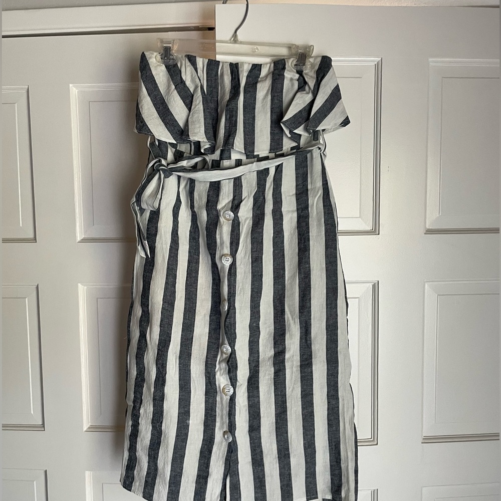 Cotton knit blue & White strapless midi summer dress
